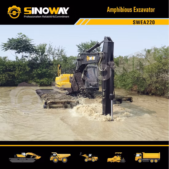 Mini escavatore cingolato anfibio per zone umide idrauliche in vendita Escavatore galleggiante sul fiume Escavatore dragante per sabbia da 30 tonnellate con pontone per paludi e acqua